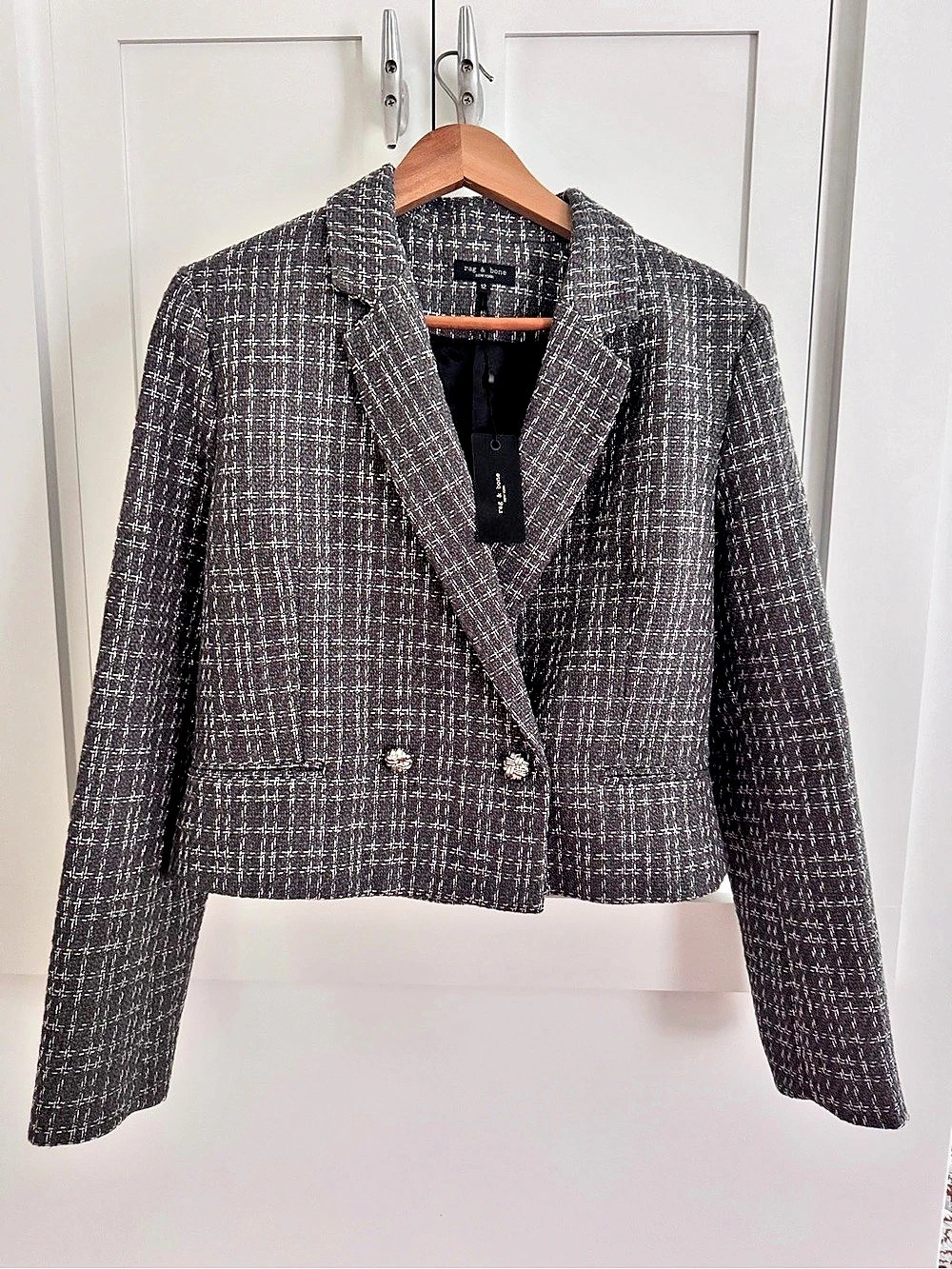 rag & bone Elvy Crop Tweed Blazer Gray & Black Subtle Metallic Size 12 $598
